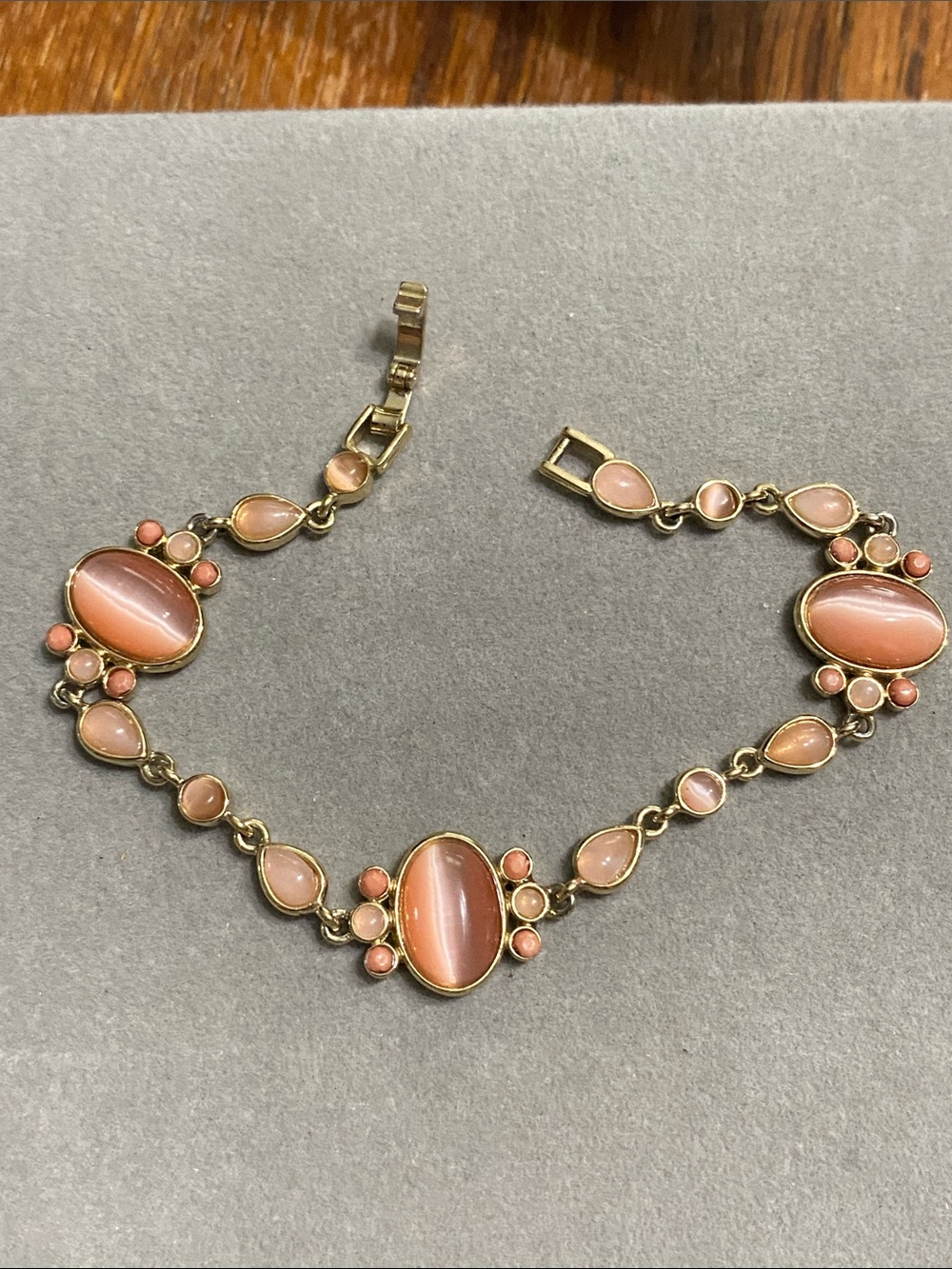 Gold-Tone Bracelet with Pink Cat's Eye Cabochons